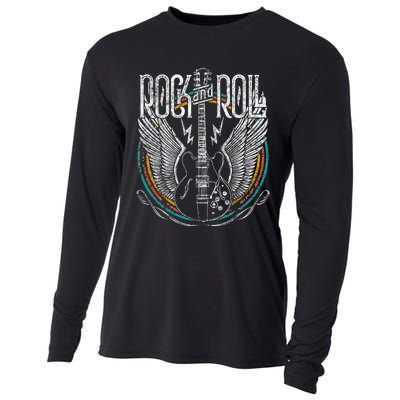 Vintage Retro 80s Rock & Roll Music Guitar Wings Cooling Performance Long Sleeve Crew