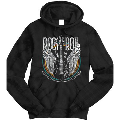Vintage Retro 80s Rock & Roll Music Guitar Wings Tie Dye Hoodie