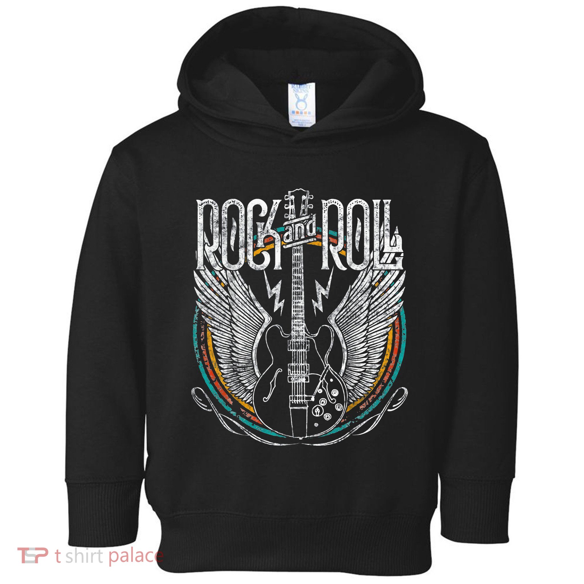 Vintage Retro 80s Rock & Roll Music Guitar Wings Toddler Hoodie