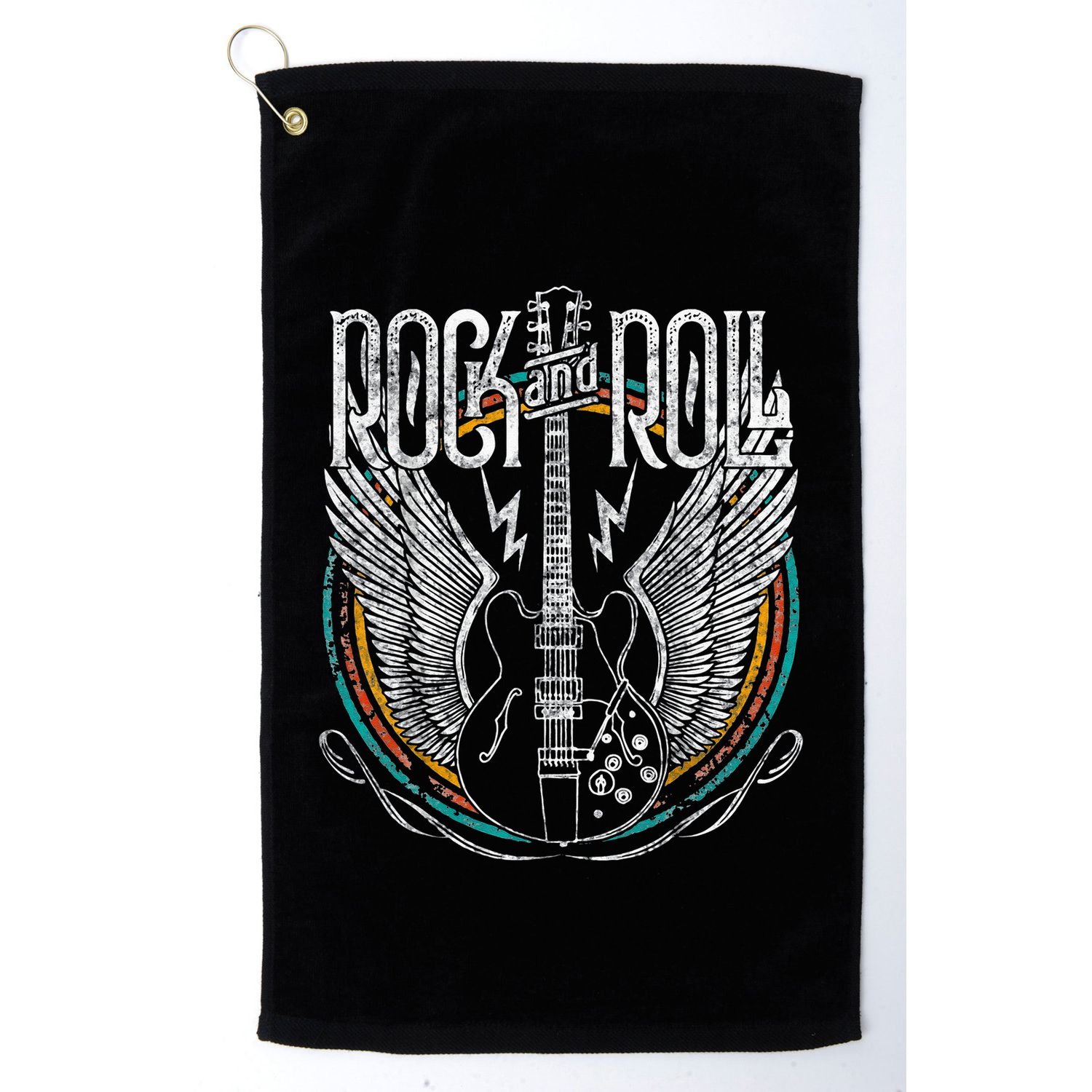 Vintage Retro 80s Rock & Roll Music Guitar Wings Golf Towel