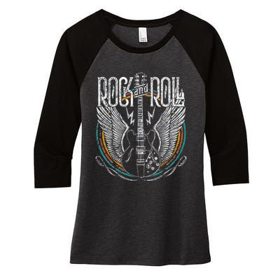 Vintage Retro 80s Rock & Roll Music Guitar Wings Women's Tri-Blend 3/4-Sleeve Raglan Shirt