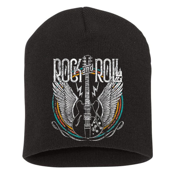 Vintage Retro 80s Rock & Roll Music Guitar Wings Short Acrylic Beanie