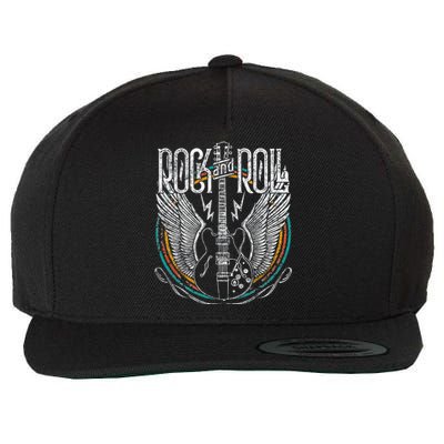 Vintage Retro 80s Rock & Roll Music Guitar Wings Wool Snapback Cap