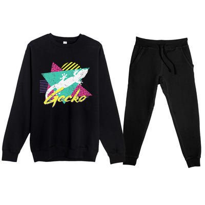 Vintage Retro 80s Or 90s Gecko Lizard Premium Crewneck Sweatsuit Set