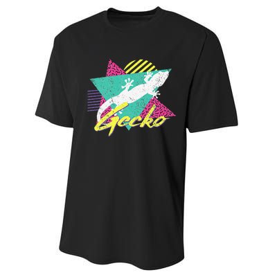 Vintage Retro 80s Or 90s Gecko Lizard Performance Sprint T-Shirt