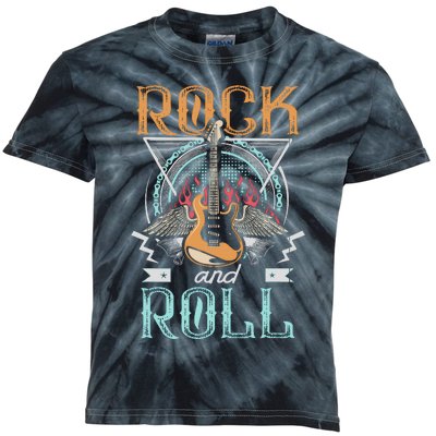 Vintage Retro 80s Rock & Roll Music Guitar Wings Kids Tie-Dye T-Shirt