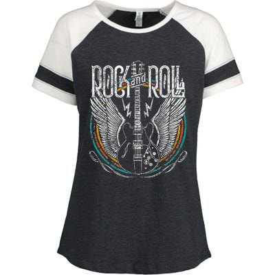 Vintage Retro 80s Rock & Roll Music Guitar Wings Enza Ladies Jersey Colorblock Tee