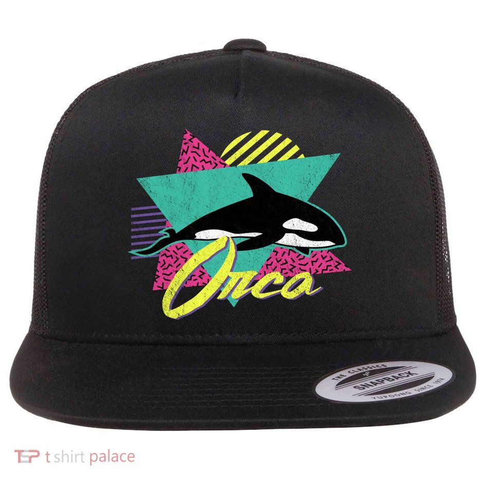 Vintage Retro 80s Or 90s Orca Killer Whale Gift Flatbill Hat