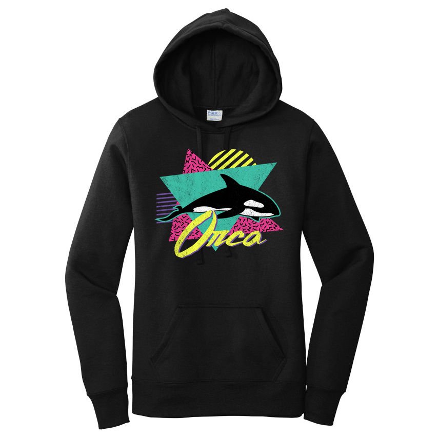 Vintage Retro 80s Or 90s Orca Killer Whale Gift Women's Pullover Hoodie