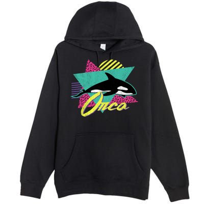 Vintage Retro 80s Or 90s Orca Killer Whale Gift Premium Pullover Hoodie