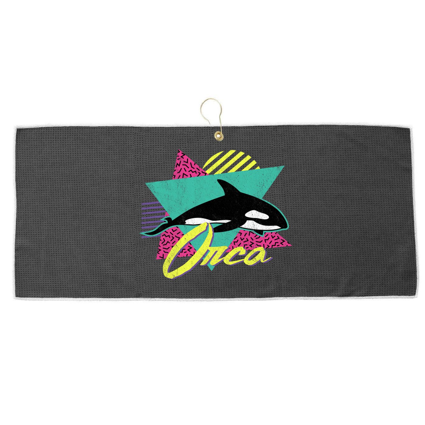 Vintage Retro 80s Or 90s Orca Killer Whale Gift Large Microfiber Waffle Golf Towel