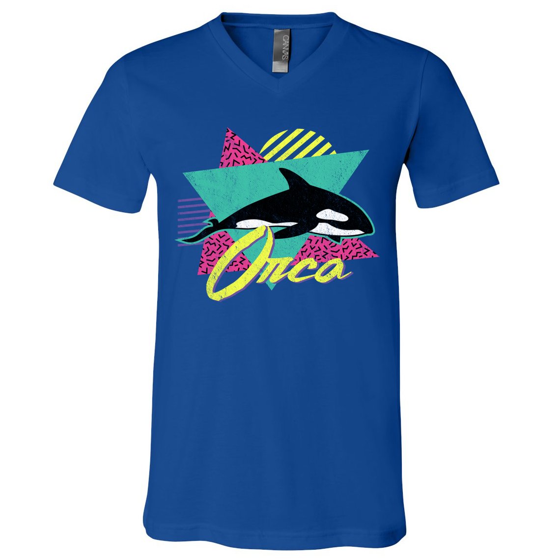 Vintage Retro 80s Or 90s Orca Killer Whale Gift V-Neck T-Shirt