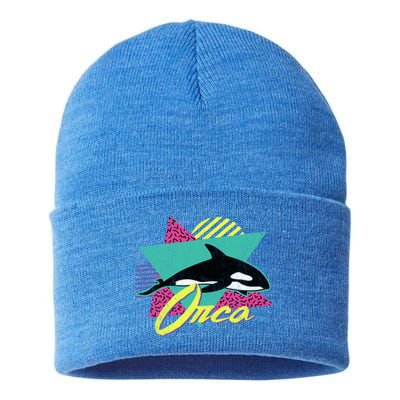 Vintage Retro 80s Or 90s Orca Killer Whale Gift Sustainable Knit Beanie
