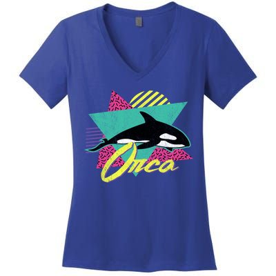 Vintage Retro 80s Or 90s Orca Killer Whale Gift Women's V-Neck T-Shirt