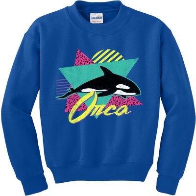 Vintage Retro 80s Or 90s Orca Killer Whale Gift Kids Sweatshirt