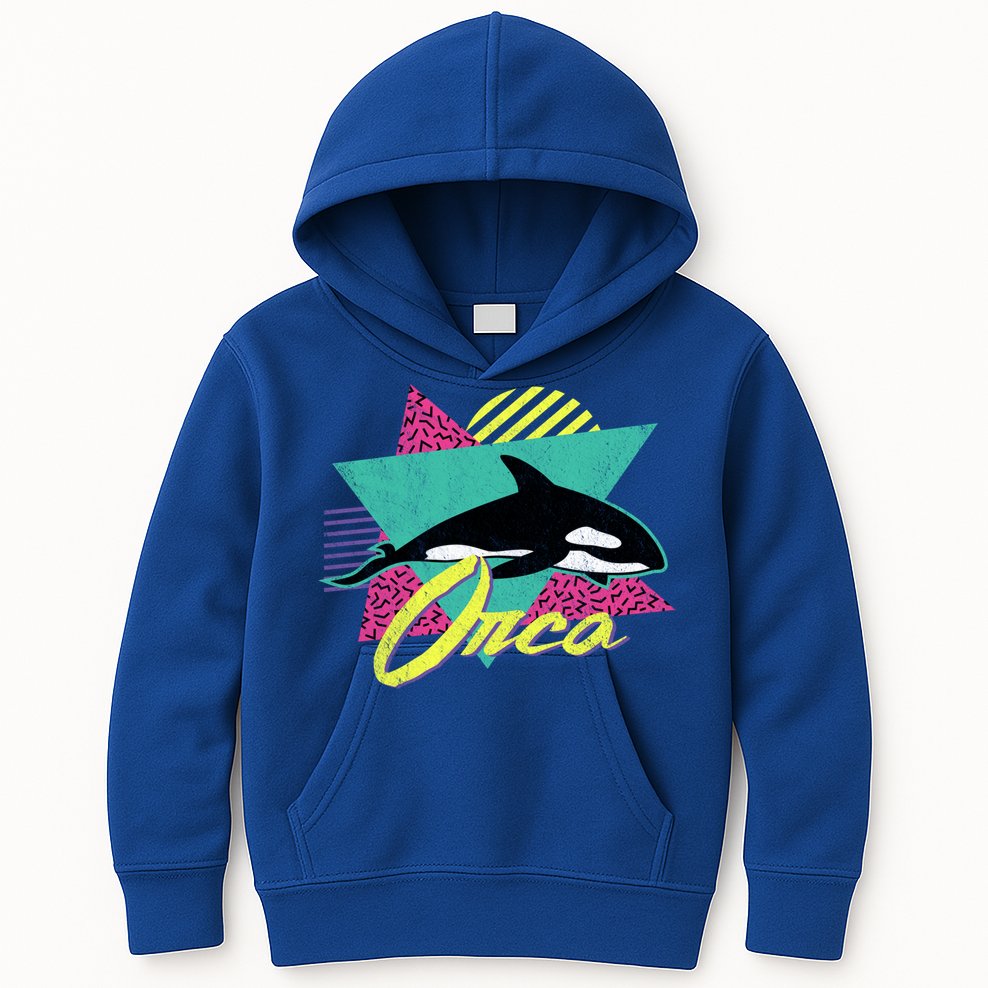Vintage Retro 80s Or 90s Orca Killer Whale Gift Kids Hoodie
