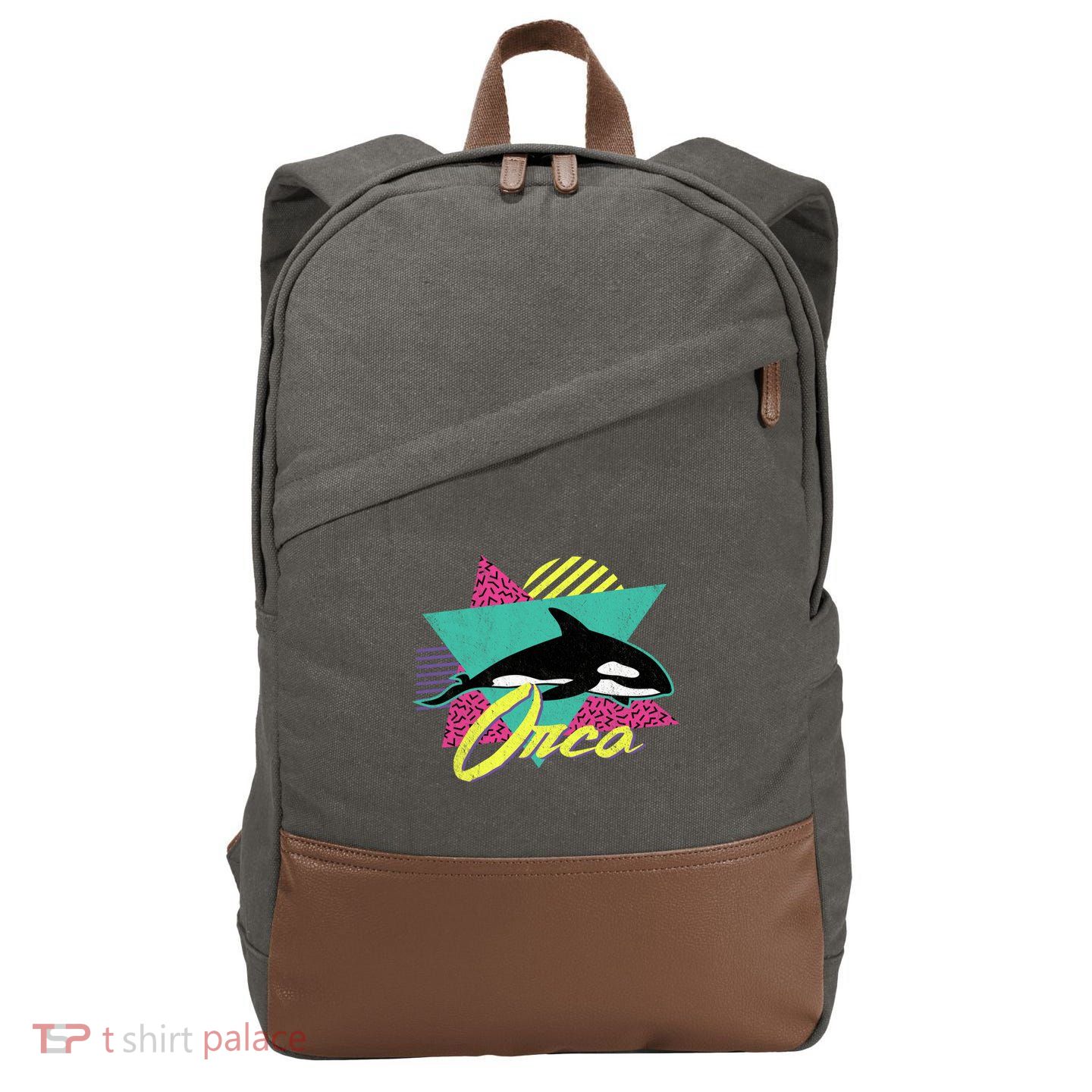 Vintage Retro 80s Or 90s Orca Killer Whale Gift Cotton Canvas Backpack