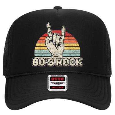 Vintage Retro 80S Rock Band 1980s Party High Crown Mesh Back Trucker Hat