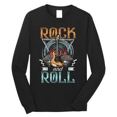 Vintage Retro 80s Rock & Roll Music Guitar Wings Long Sleeve Shirt