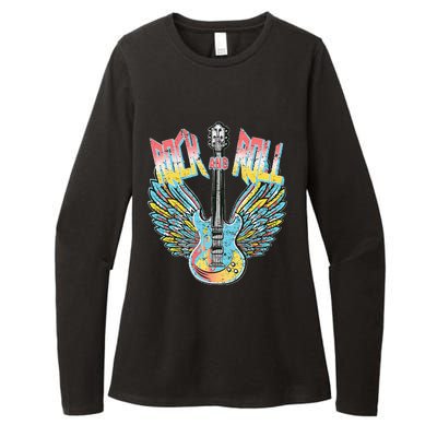 Vintage Retro 80s Rock & Roll Music Electric Guitar Wings Womens CVC Long Sleeve Shirt