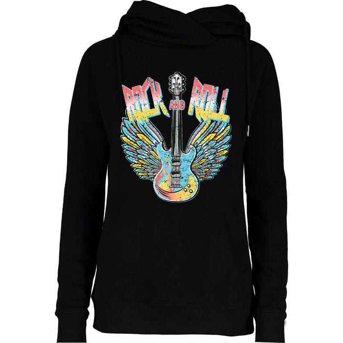 Vintage Retro 80s Rock & Roll Music Electric Guitar Wings Womens Funnel Neck Pullover Hood