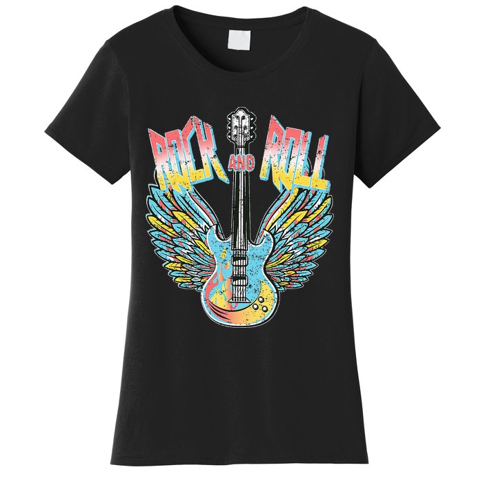 Vintage Retro 80s Rock & Roll Music Electric Guitar Wings Women's T-Shirt