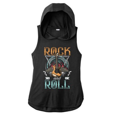 Vintage Retro 80s Rock & Roll Music Guitar Wings Ladies PosiCharge Tri-Blend Wicking Draft Hoodie Tank