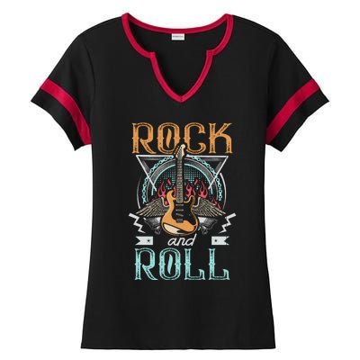 Vintage Retro 80s Rock & Roll Music Guitar Wings Ladies Halftime Notch Neck Tee