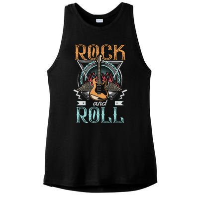 Vintage Retro 80s Rock & Roll Music Guitar Wings Ladies PosiCharge Tri-Blend Wicking Tank