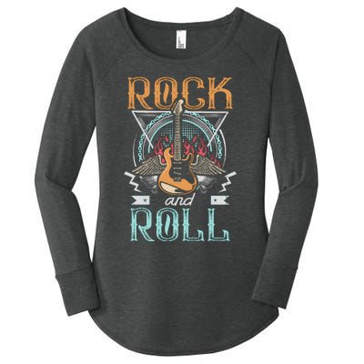 Vintage Retro 80s Rock & Roll Music Guitar Wings Women's Perfect Tri Tunic Long Sleeve Shirt