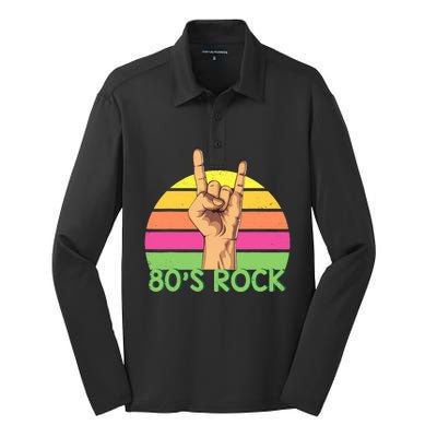 Vintage Retro 80's Rock Band Silk Touch Performance Long Sleeve Polo