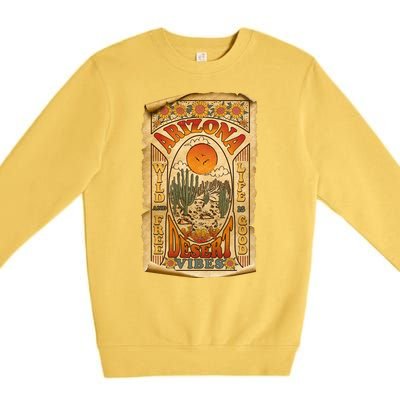 Vintage Retro Arizona Desert Vibes Travel Poster Premium Crewneck Sweatshirt