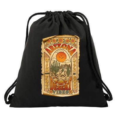 Vintage Retro Arizona Desert Vibes Travel Poster Drawstring Bag