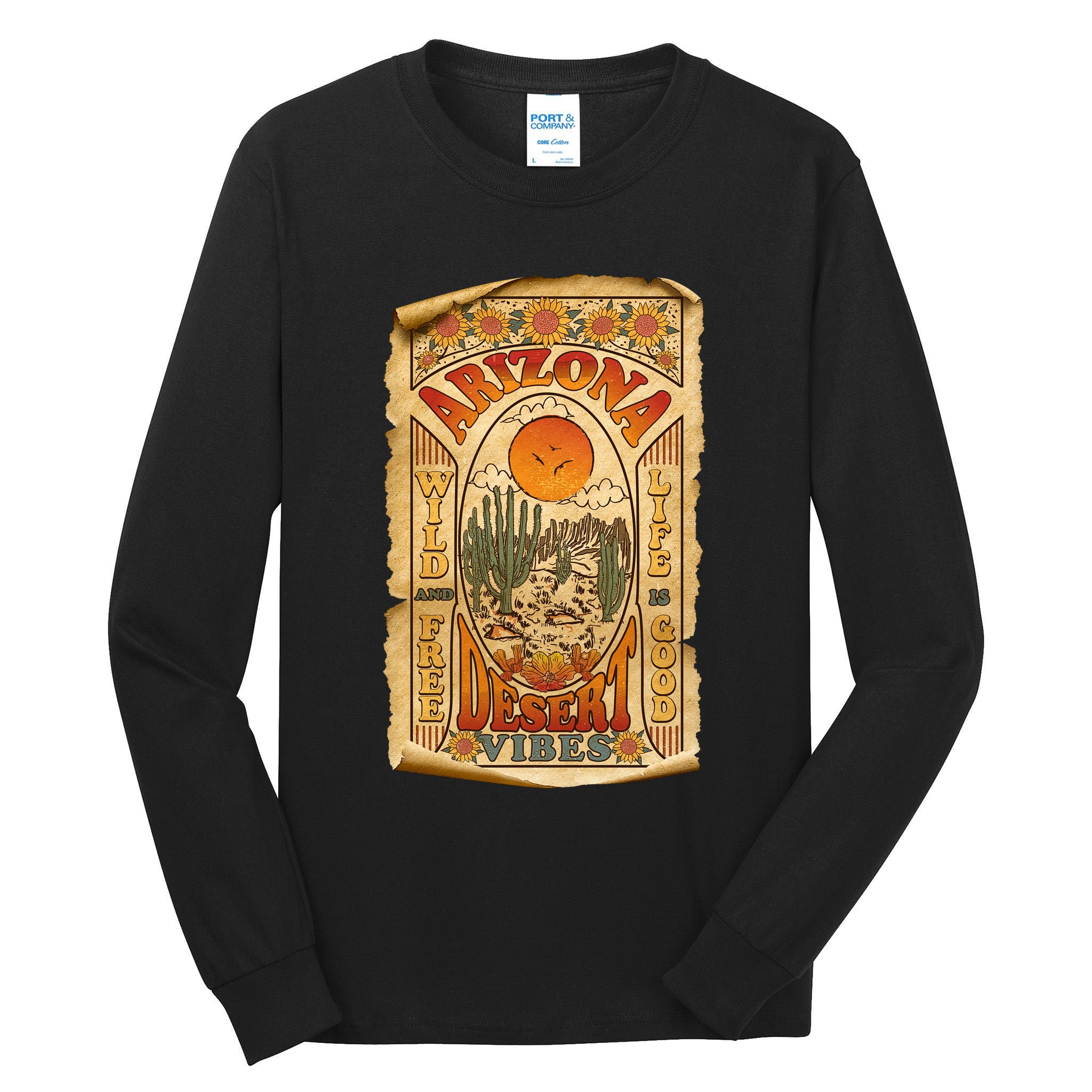 Vintage Retro Arizona Desert Vibes Travel Poster Tall Long Sleeve T-Shirt