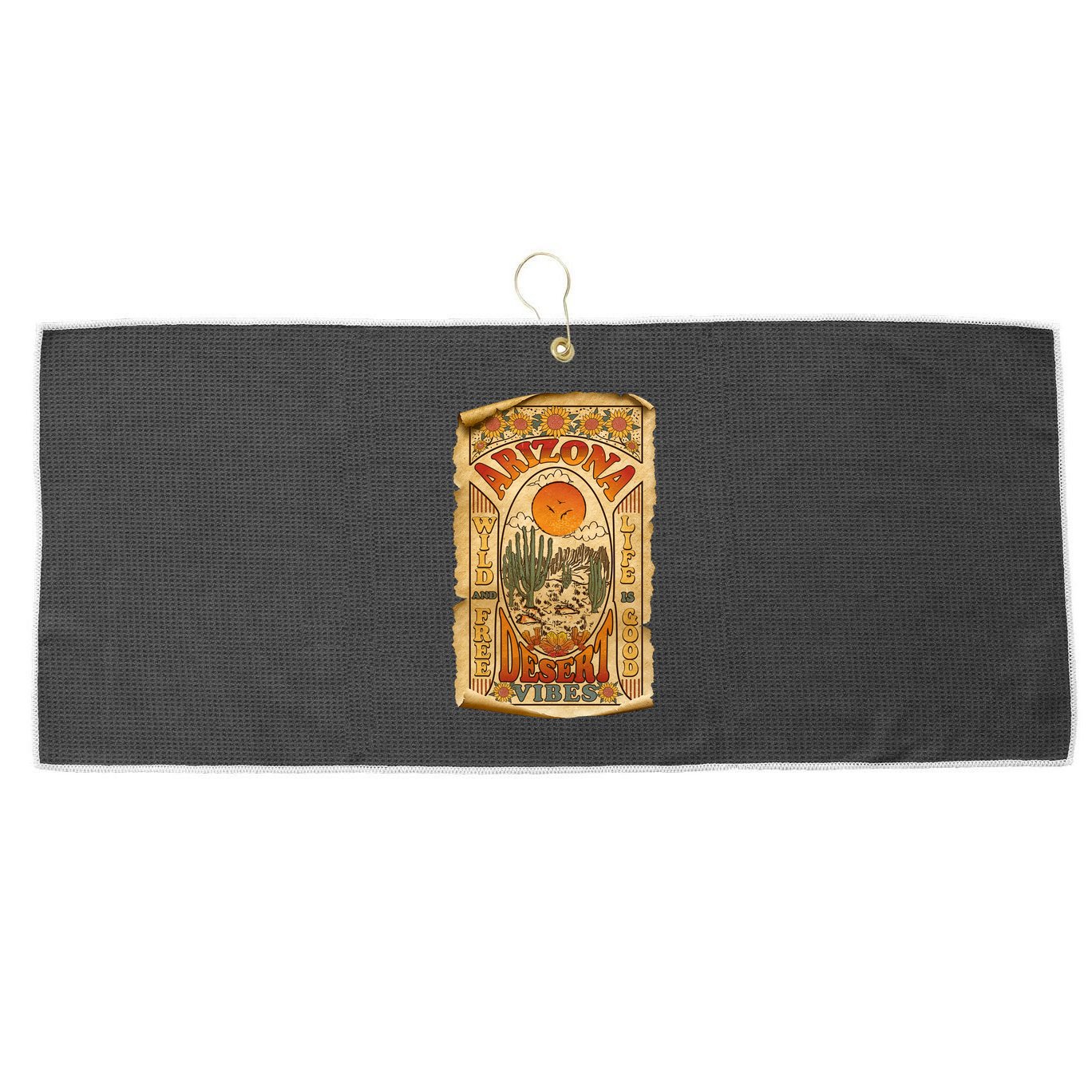Vintage Retro Arizona Desert Vibes Travel Poster Large Microfiber Waffle Golf Towel