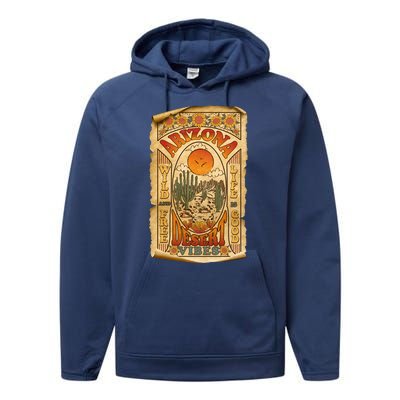 Vintage Retro Arizona Desert Vibes Travel Poster Performance Fleece Hoodie