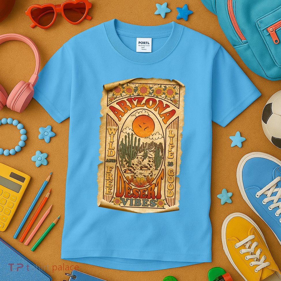Vintage Retro Arizona Desert Vibes Travel Poster Kids T-Shirt