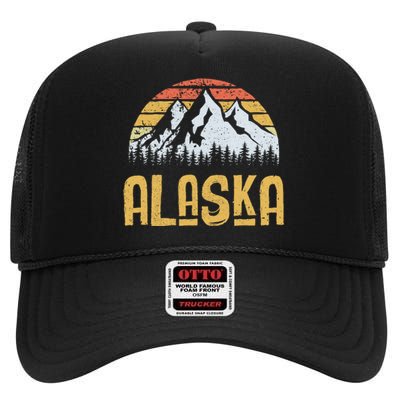 Vintage Retro Alaska U.S. Mountains Glacier High Crown Mesh Back Trucker Hat