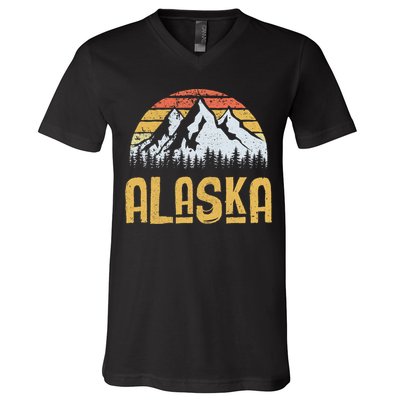 Vintage Retro Alaska U.S. Mountains Glacier V-Neck T-Shirt