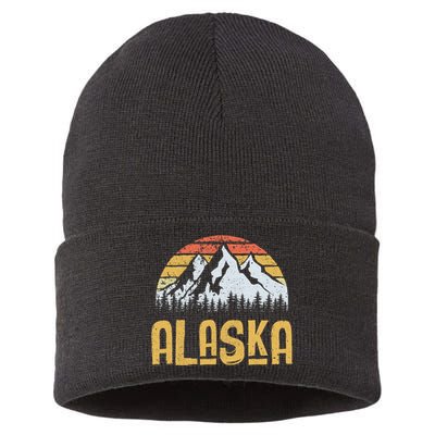 Vintage Retro Alaska U.S. Mountains Glacier Sustainable Knit Beanie