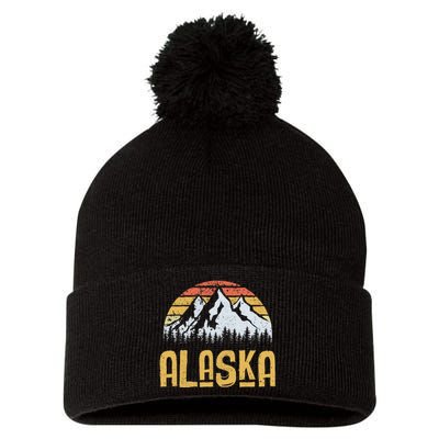 Vintage Retro Alaska U.S. Mountains Glacier Pom Pom 12in Knit Beanie