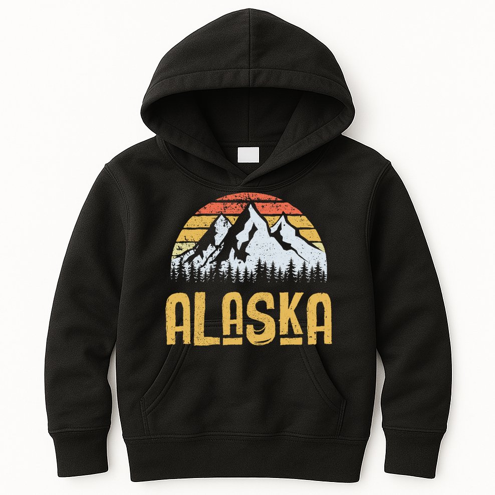 Vintage Retro Alaska U.S. Mountains Glacier Kids Hoodie