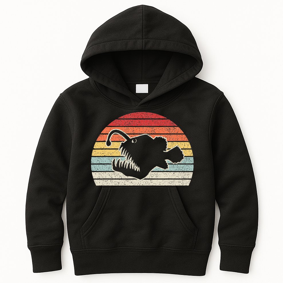 Vintage Retro Angler Fish Kids Hoodie