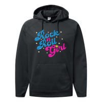 Vintage Rock And Roll Girl Performance Fleece Hoodie