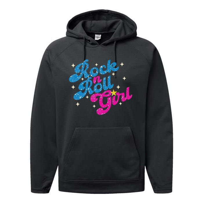 Vintage Rock And Roll Girl Performance Fleece Hoodie