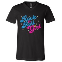 Vintage Rock And Roll Girl V-Neck T-Shirt