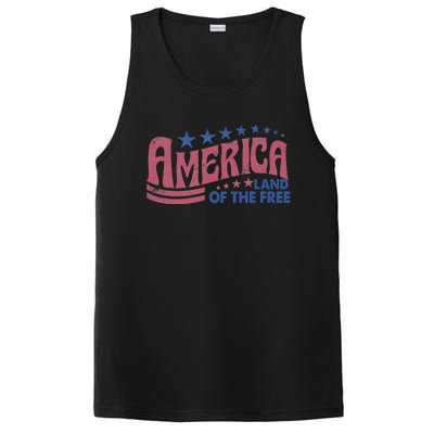 Vintage Retro America Land Of The Free Happy 4th Of July Meaningful Gift PosiCharge Competitor Tank