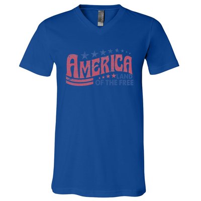 Vintage Retro America Land Of The Free Happy 4th Of July Meaningful Gift V-Neck T-Shirt