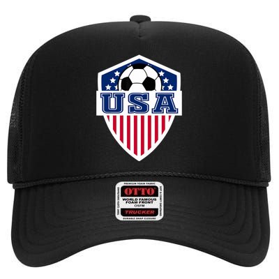 Vintage Retro American Football USA Soccer USA Flag High Crown Mesh Back Trucker Hat