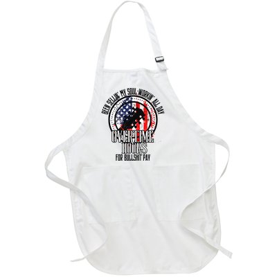 Vintage Retro America Flag Overtime Hours For Bull Pay Full-Length Apron With Pockets